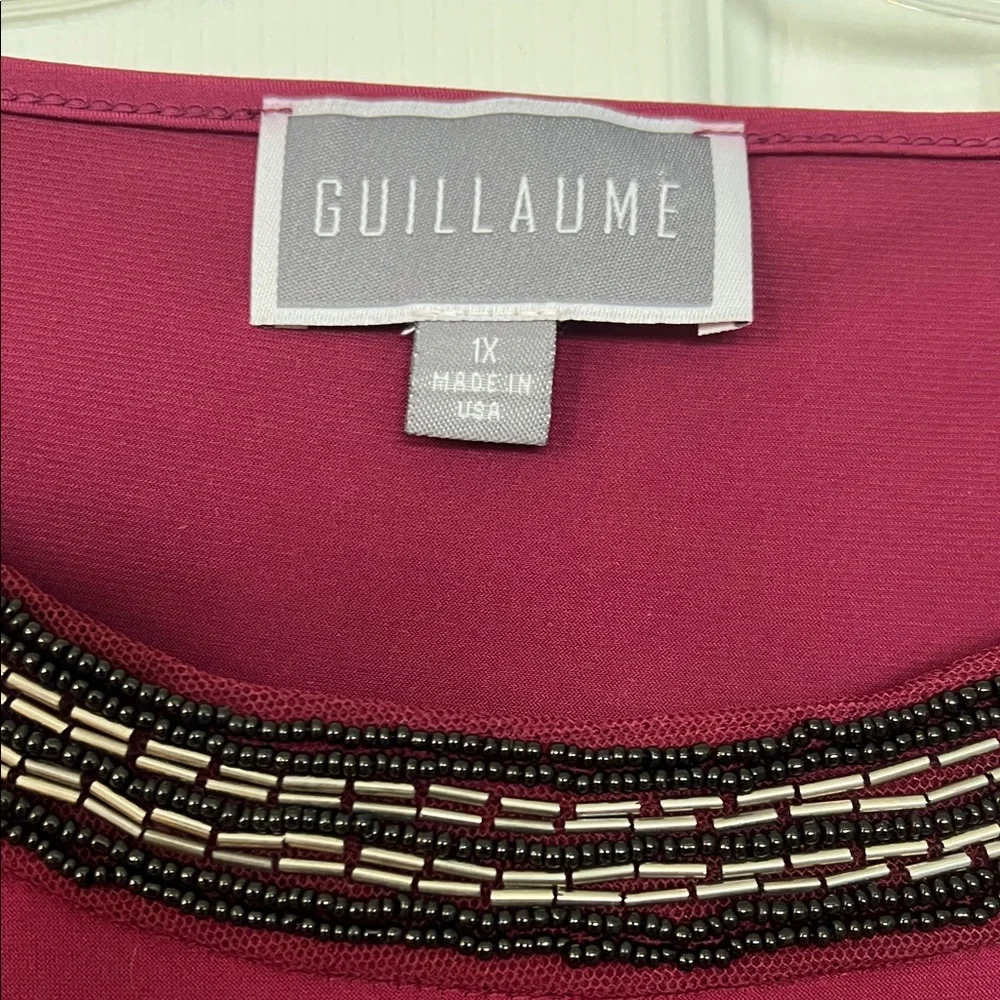 Sold-Elegant Burgundy Blouse with Beaded Neckline - Picture 2 of 4